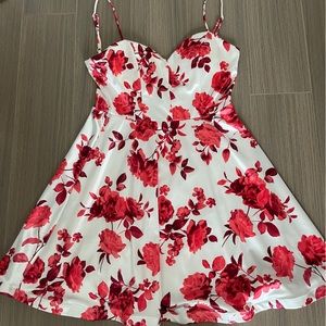Short white and red floral party dress